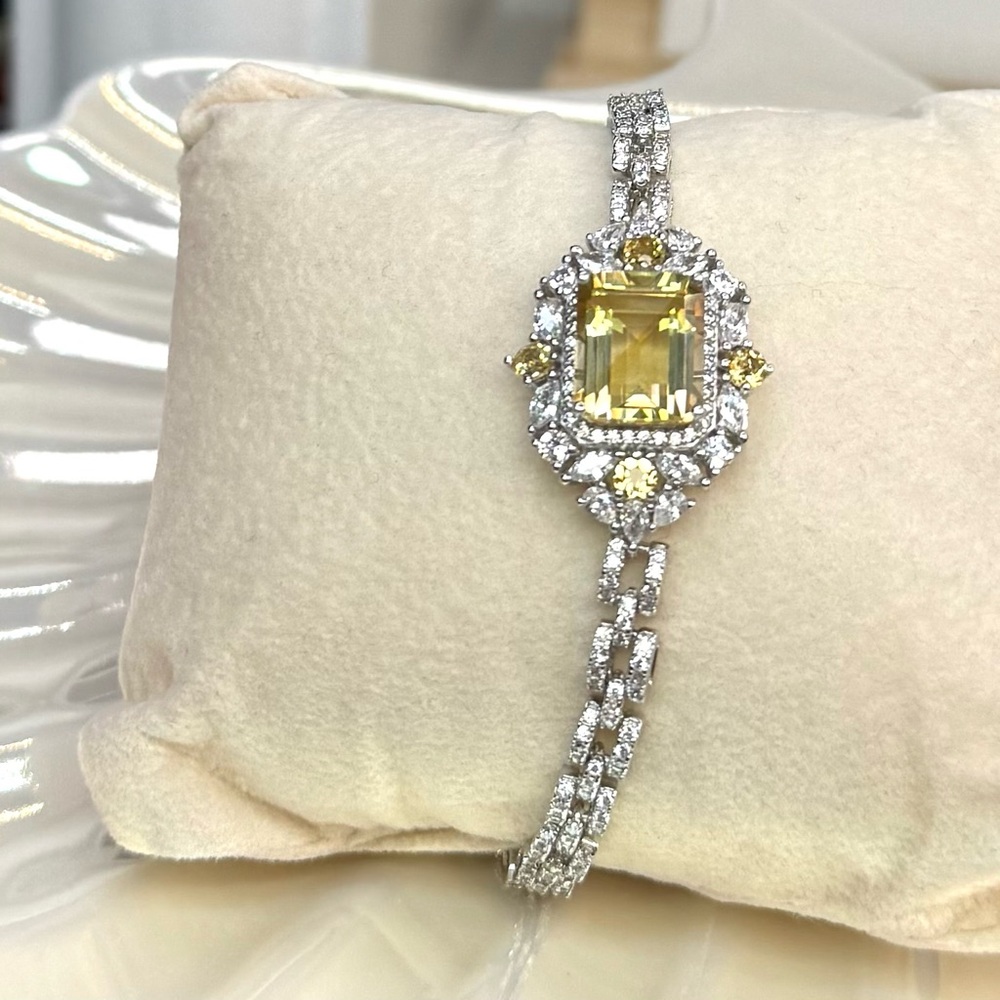 BC4 4.5CT Natural CITRINE UNIQUE WATCH BAND Bracelet Rhodium SterlingSilver S925 - Picture 14 of 14